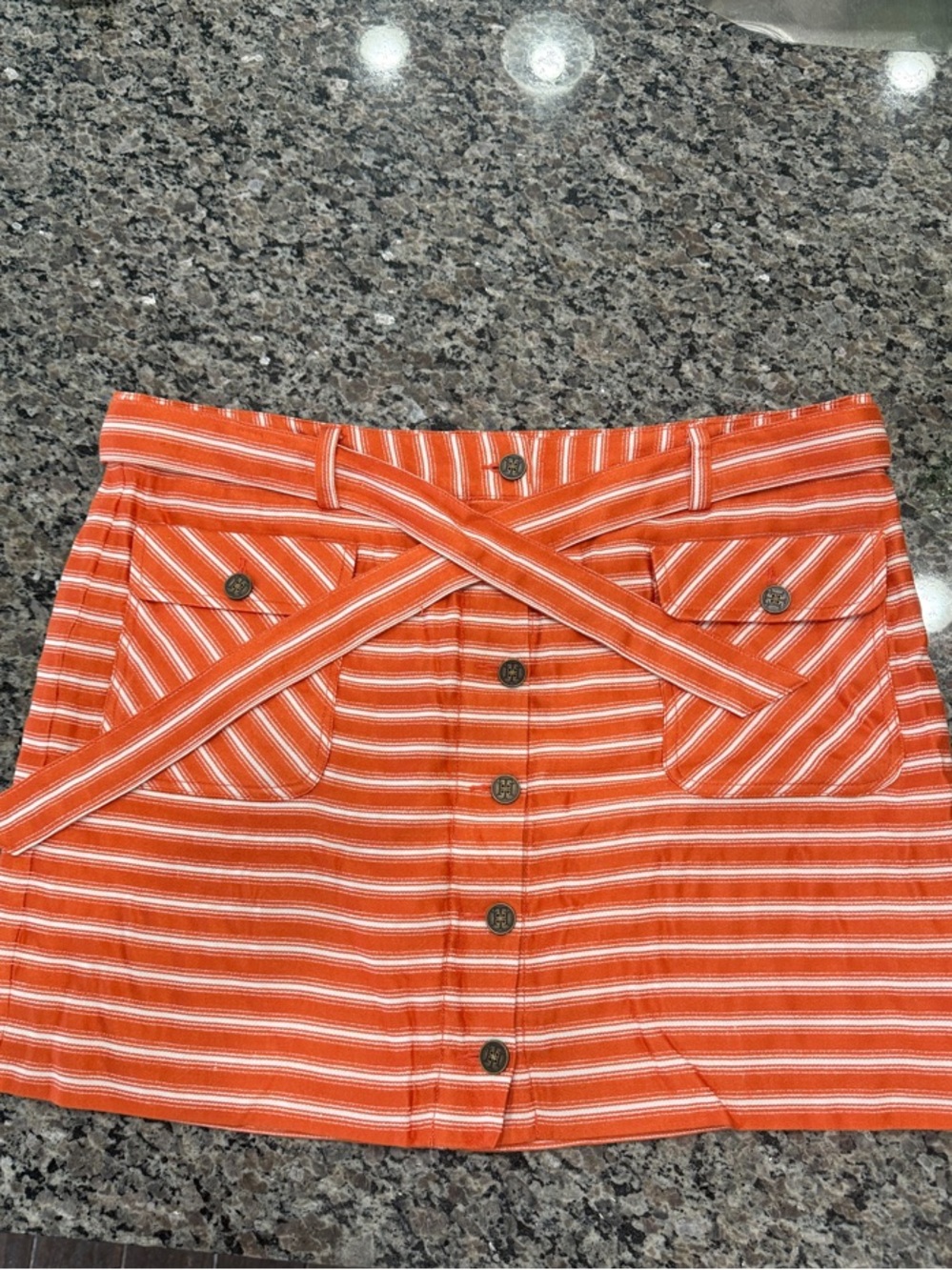 Tommy Hilfiger Orange and White Striped Mini Skirt